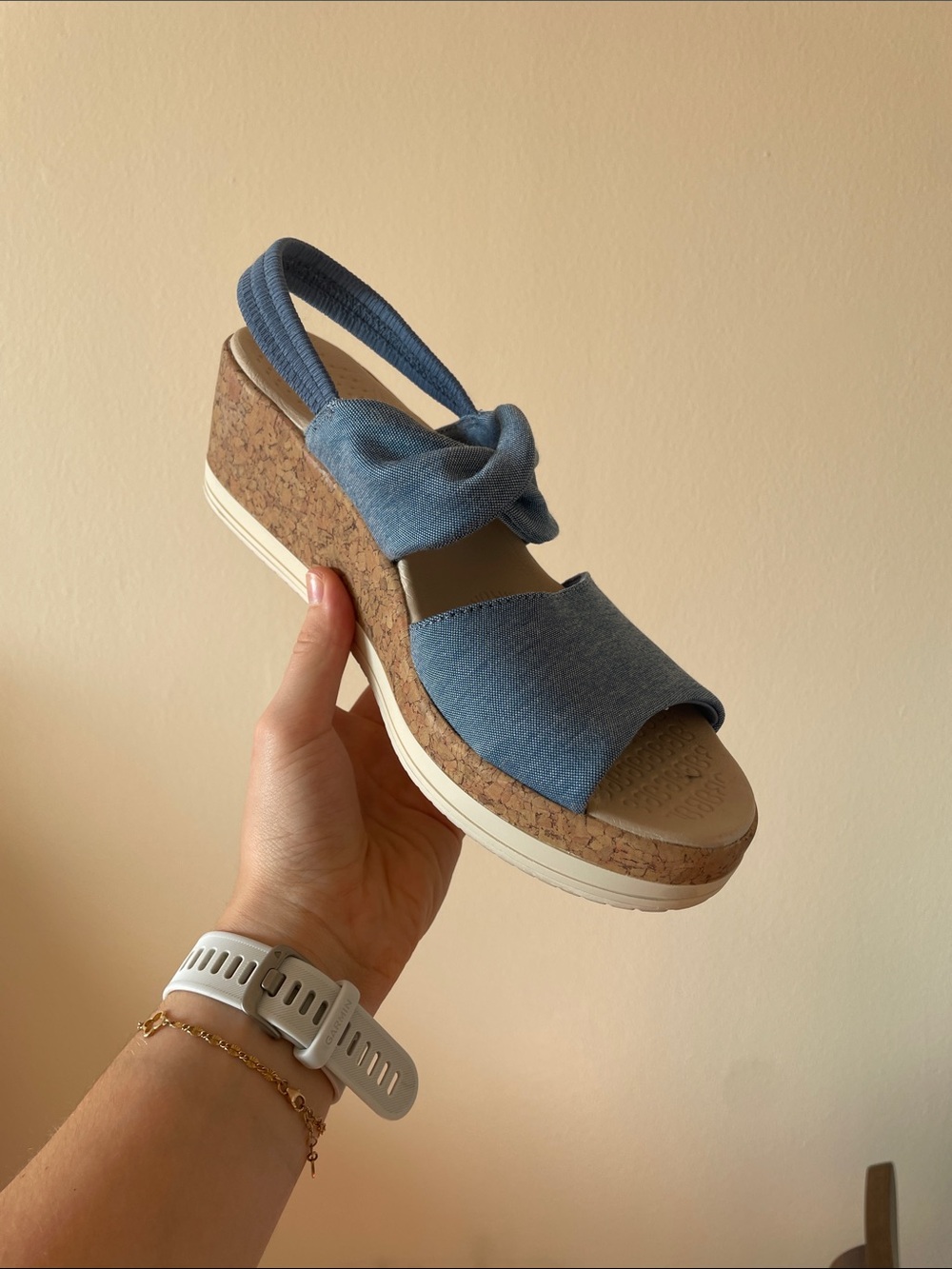 Bzees Denim Blue Knot Cork Wedge Sandals
